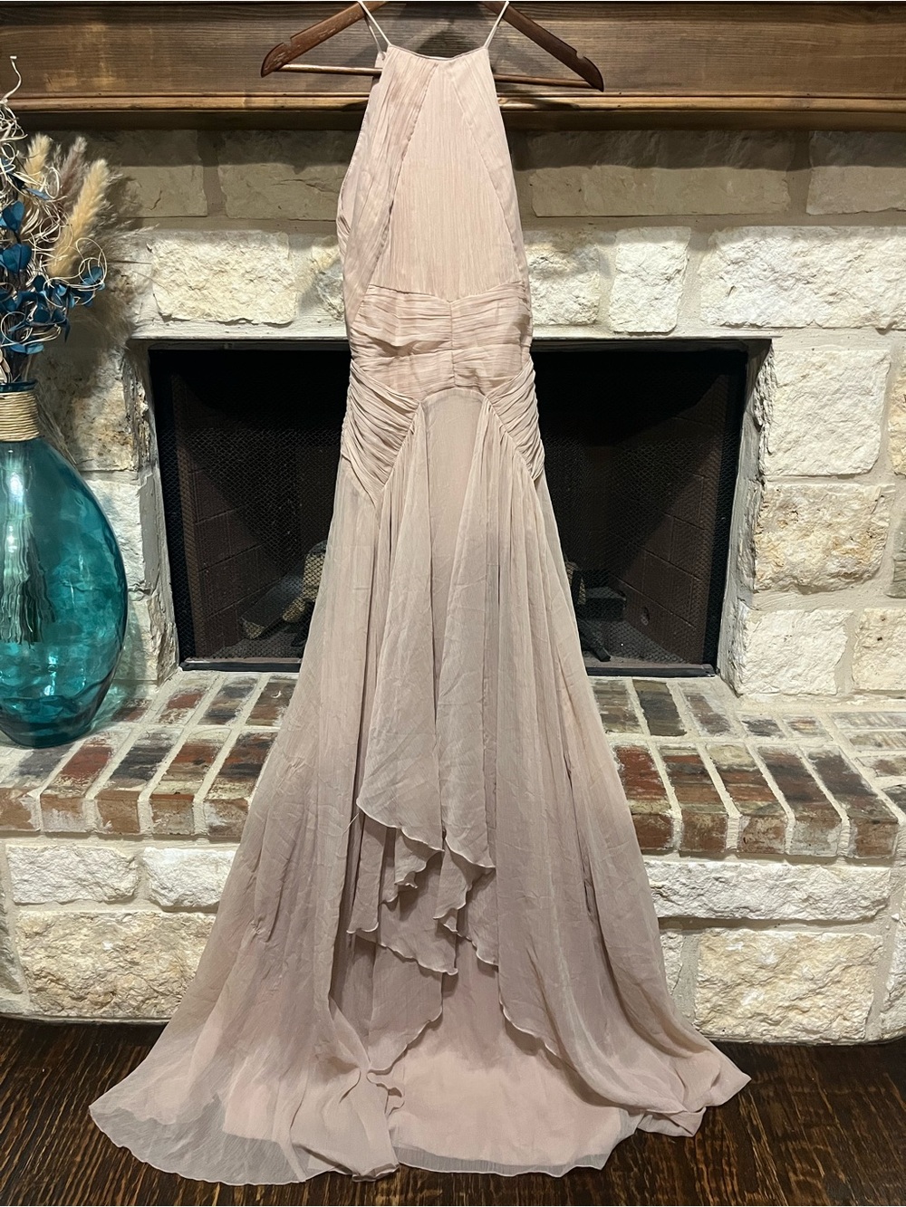 ASOS DESIGN Pink Blush Pinny Formal Chiffon Maxi Dress Gown Size 4 - Picture 3 of 13